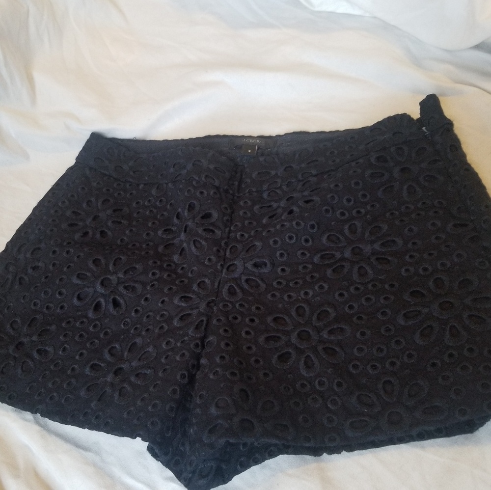 J. Crew blue floral lace cut out polka dot shorts
